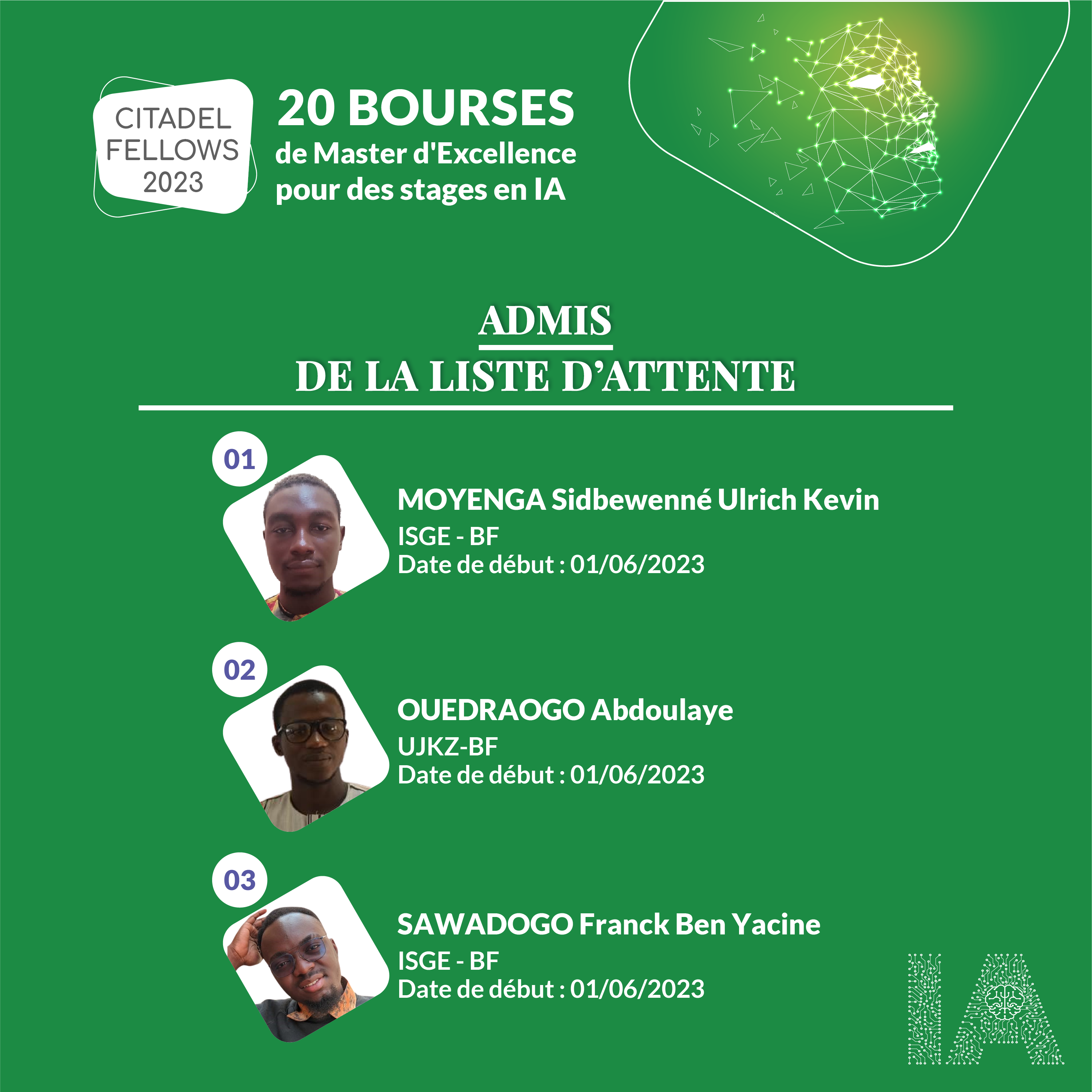 CITADEL FELLOWS 2023 : Admis de la liste d’attente