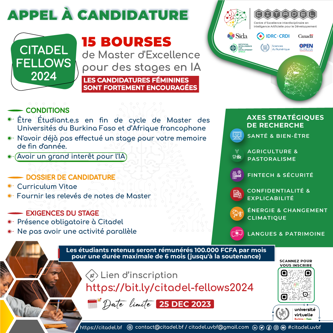 Appel à candidature : CITADEL FELLOWS 2024, 15 Bourses de Master d’Excellence