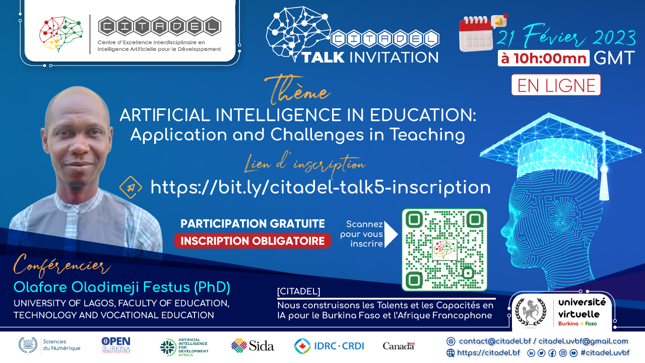CITADEL TALK INVITATION 5 : Artificial Intelligence in Education: Application